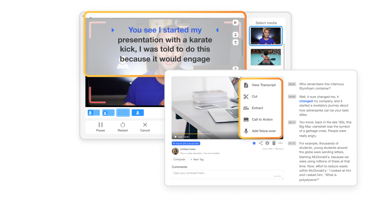 Professor using AI video creation tools for higher education to automatically remove pauses and stumbles from a lecture recording